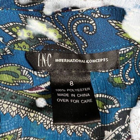 INC International Concepts Womens Sheer Paisley Ruffle Blouse Size 8 - Picture 6 of 7